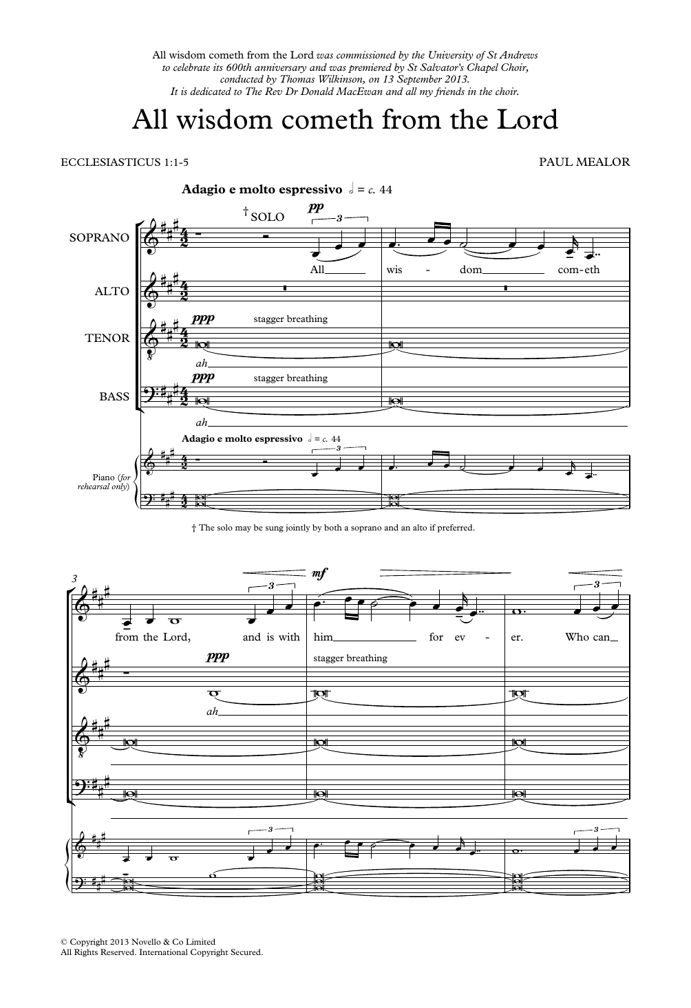 Paul Mealor All Wisdom Cometh From The Lord sheet music, chords, lyrics - Printable PDF for SATB Choir