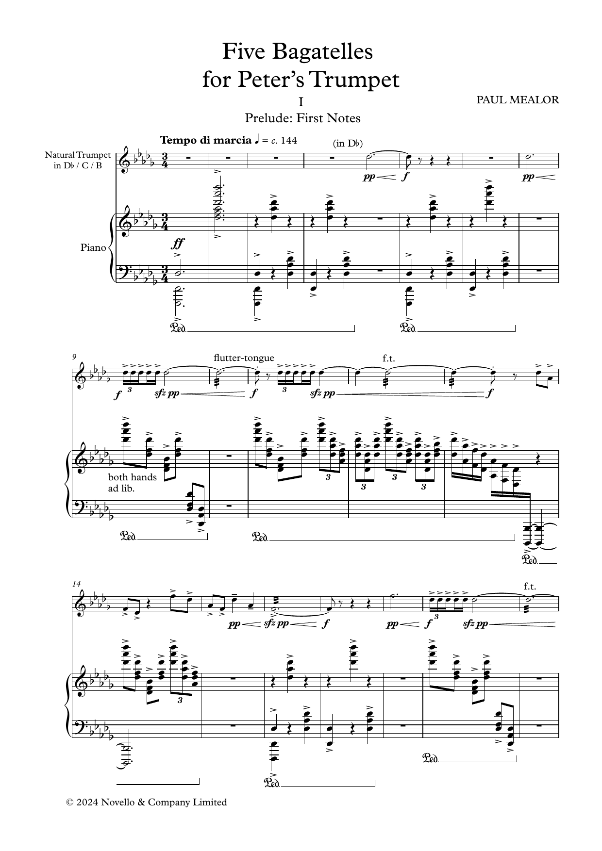 Paul Mealor Five Bagatelles for Peters Trumpet sheet music, chords, lyrics - Printable PDF for Trumpet and Piano