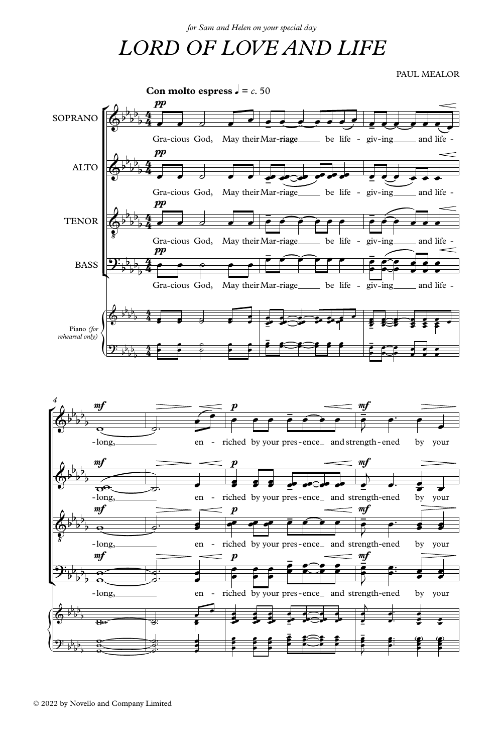 Paul Mealor Lord Of Love And Life sheet music, chords, lyrics - Printable PDF for Choir
