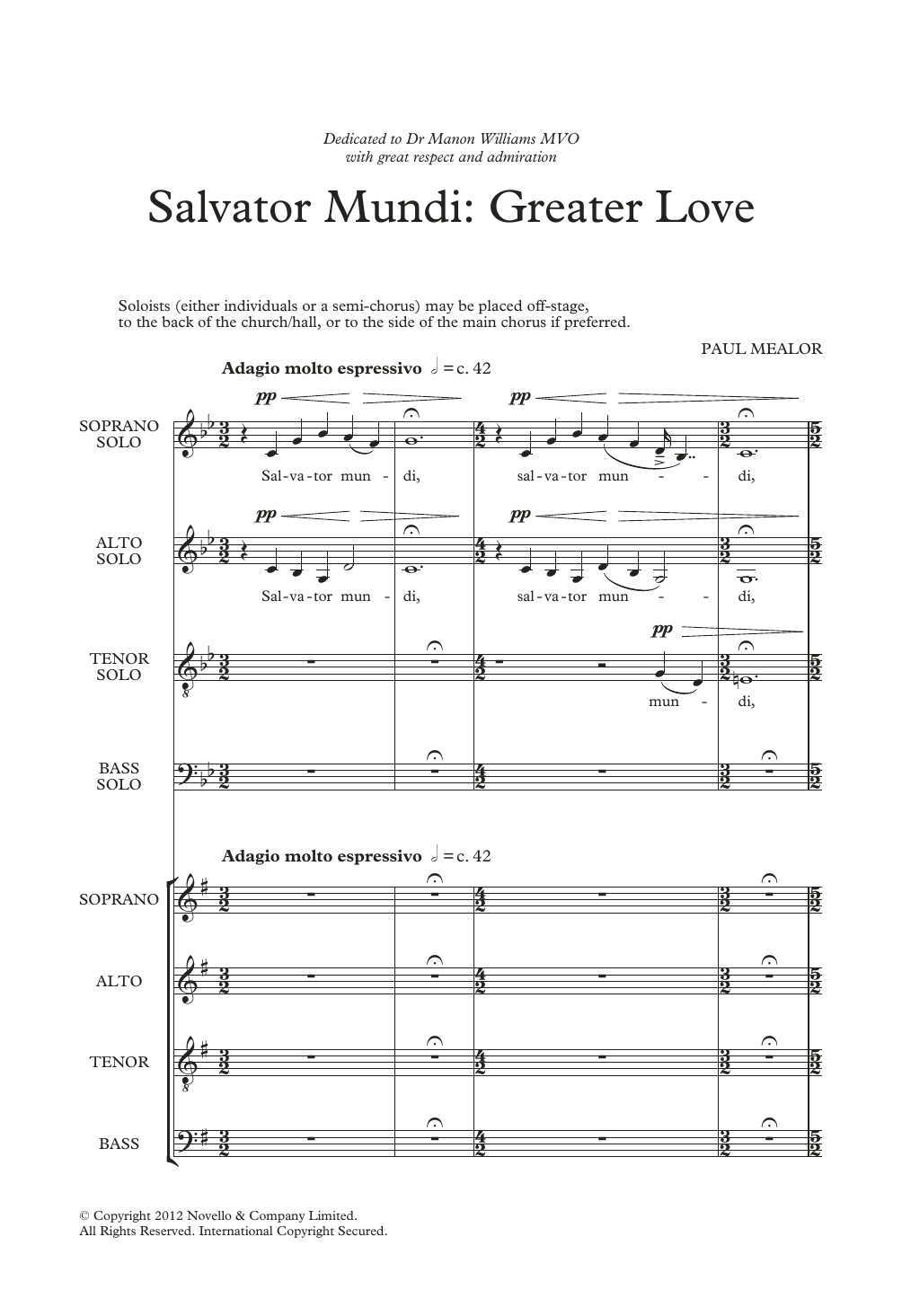 Paul Mealor Salvator Mundi: Greater Love sheet music, chords, lyrics - Printable PDF for SATB Choir