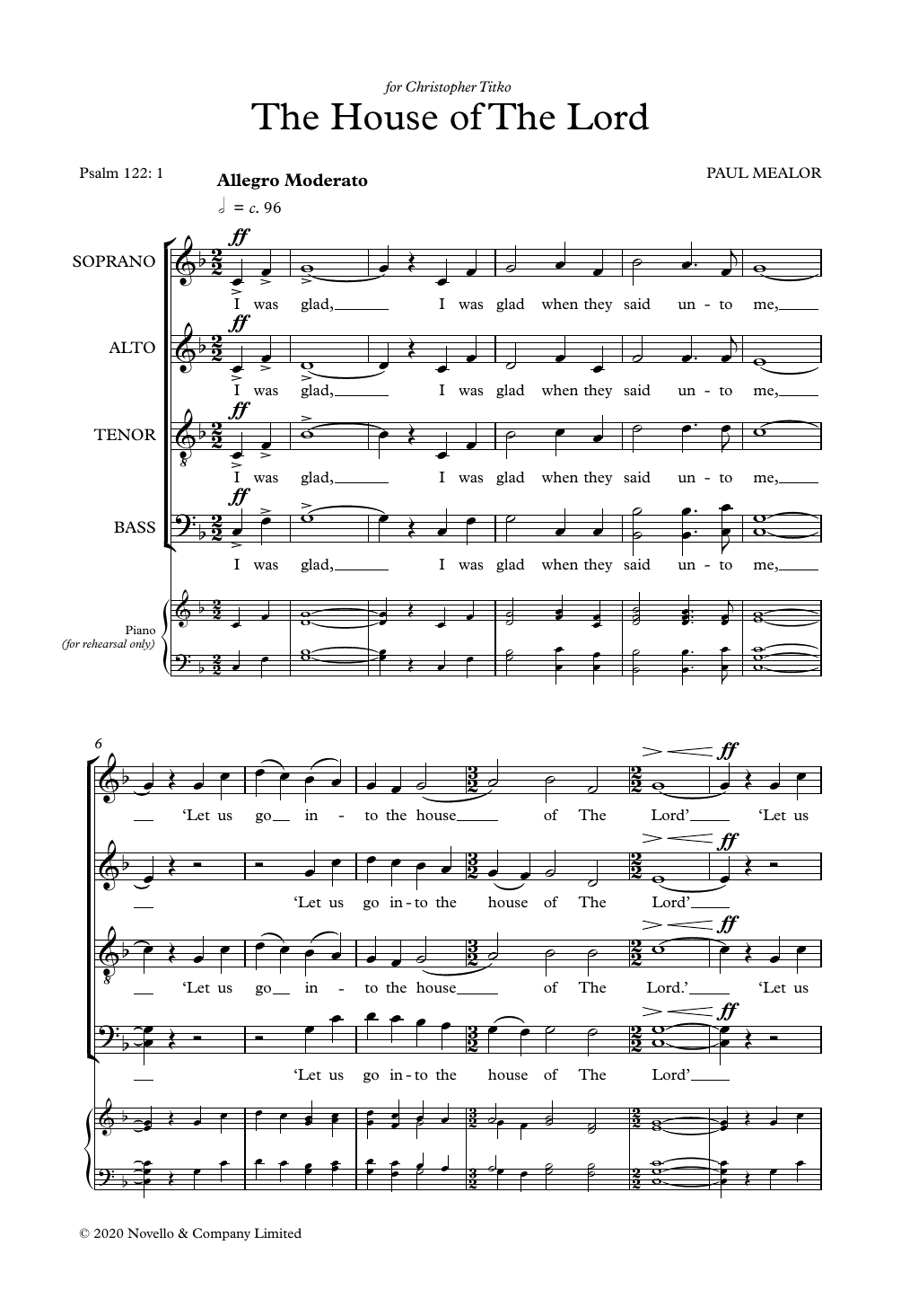 Paul Mealor The House Of The Lord sheet music, chords, lyrics - Printable PDF for SATB Choir
