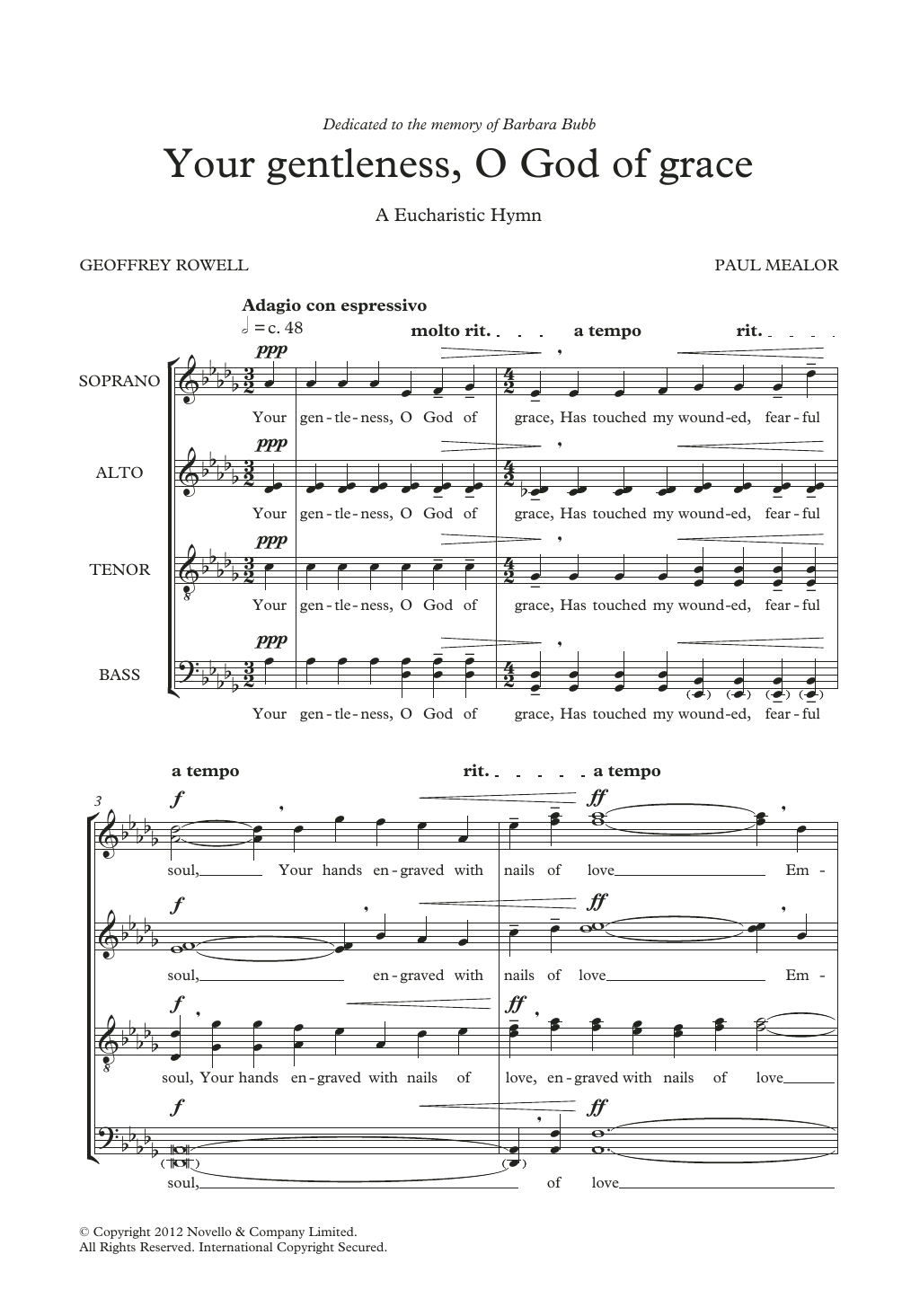 Paul Mealor Your Gentleness, O God Of Grace sheet music, chords, lyrics - Printable PDF for SATB Choir