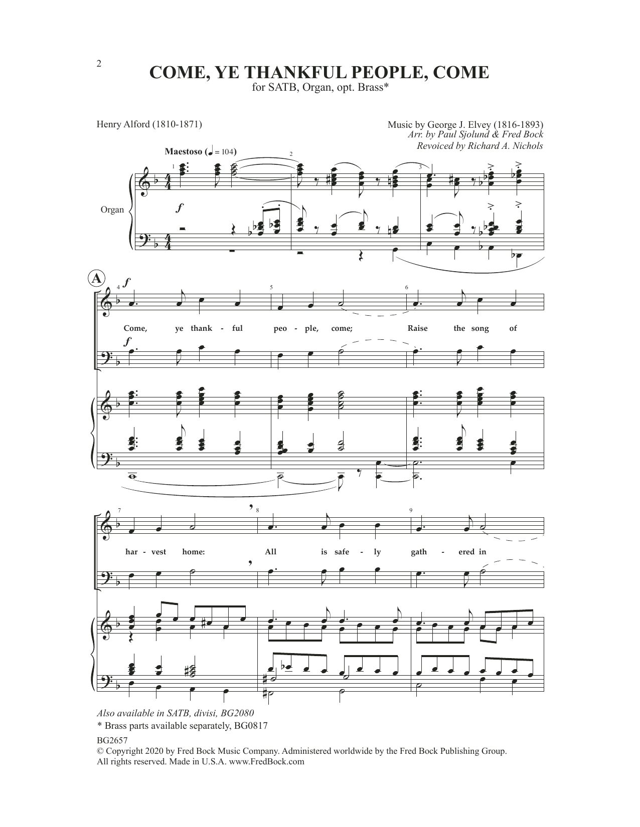Paul Sjolund, Fred Bock & Richard A. Nichols Come, Ye Thankful People, Come sheet music, chords, lyrics - Printable PDF for SATB Choir