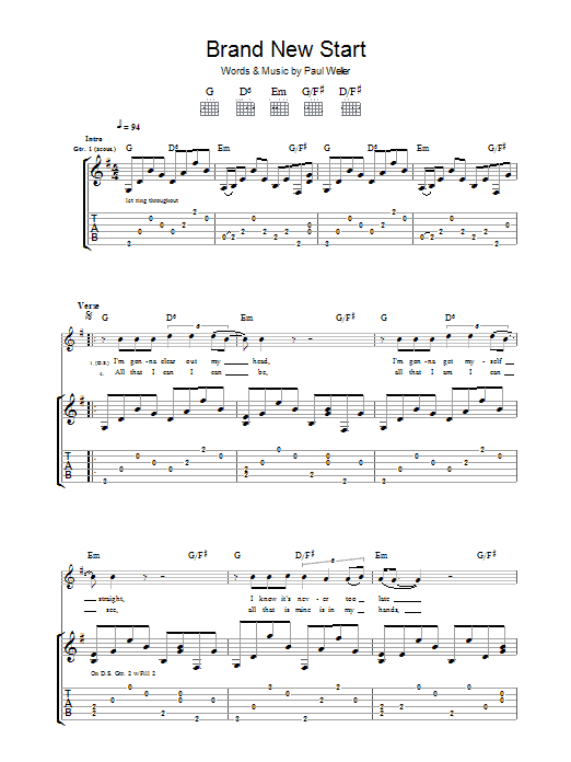 Paul Weller Brand New Start sheet music, chords, lyrics - Printable PDF for Lyrics & Chords