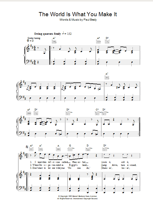 Paul Brady The World Is What You Make It sheet music preview music notes and score for Piano, Vocal & Guitar including 7 page(s)