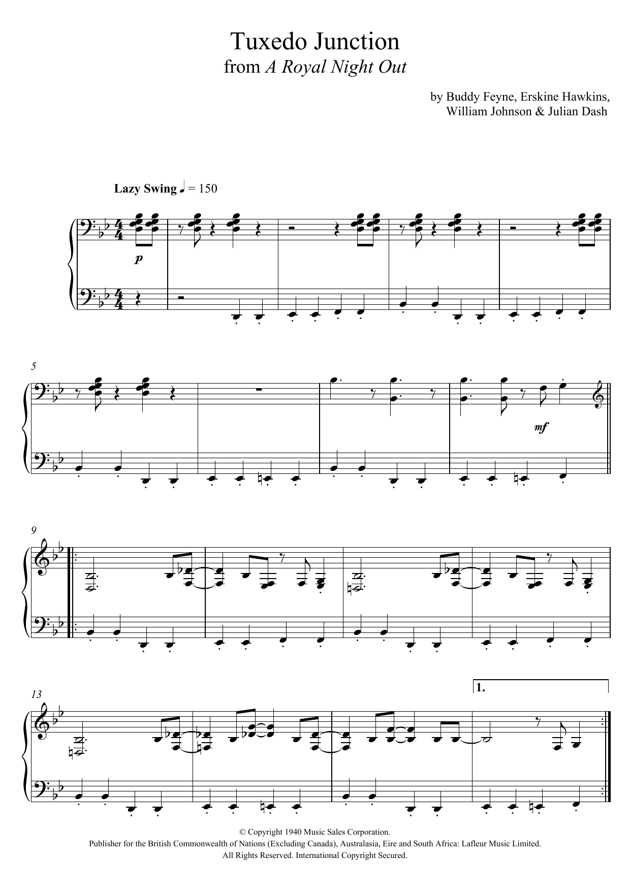 Learn to play Paul Englishby Tuxedo Junction sheet music for Piano in minutes. Paul Englishby Tuxedo Junction sheet music preview music notes and score for Piano including 3 page(s)