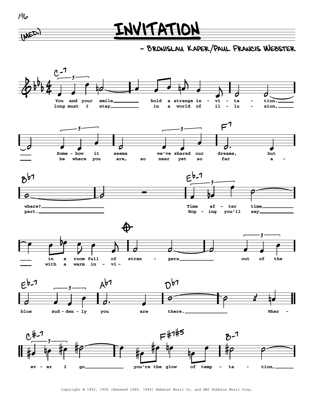 Learn to play Paul Francis Webster Invitation (High Voice) sheet music for Real Book – Melody, Lyrics & Chords in minutes. Paul Francis Webster Invitation (High Voice) sheet music preview music notes and score for Real Book – Melody, Lyrics & Chords including 2 page(s)