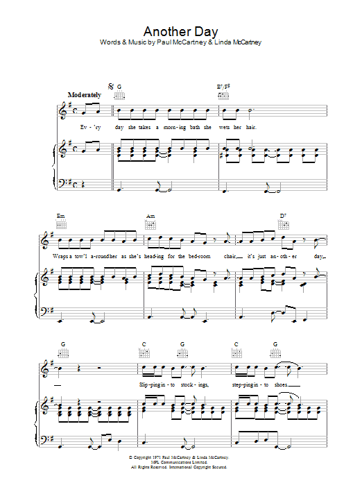 Paul McCartney Another Day sheet music preview music notes and score for Piano, Vocal & Guitar (Right-Hand Melody) including 6 page(s)
