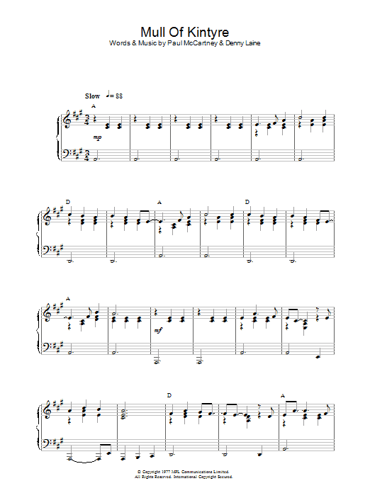 Paul McCartney & Wings Mull Of Kintyre sheet music preview music notes and score for Piano, Vocal & Guitar (Right-Hand Melody) including 6 page(s)
