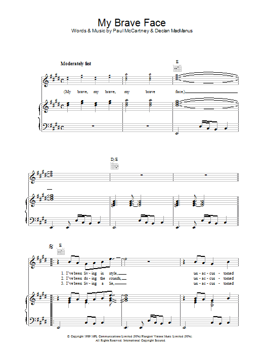 Paul McCartney My Brave Face sheet music preview music notes and score for Piano, Vocal & Guitar (Right-Hand Melody) including 5 page(s)