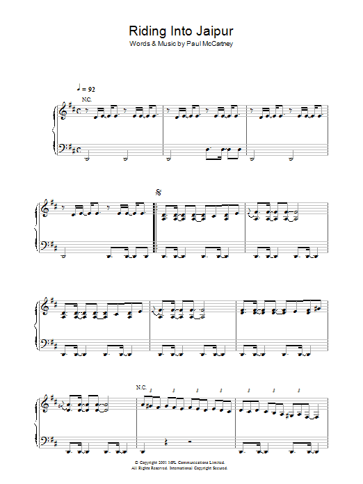 Learn to play Paul McCartney Riding Into Jaipur sheet music for Piano, Vocal & Guitar (Right-Hand Melody) in minutes. Paul McCartney Riding Into Jaipur sheet music preview music notes and score for Piano, Vocal & Guitar (Right-Hand Melody) including 3 page(s)