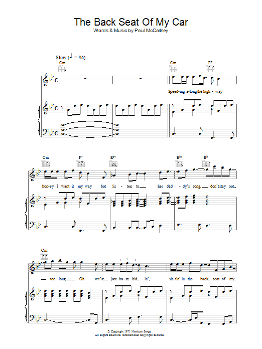 Learn to play Paul McCartney The Back Seat Of My Car sheet music for Piano, Vocal & Guitar in minutes. Paul McCartney The Back Seat Of My Car sheet music preview music notes and score for Piano, Vocal & Guitar including 8 page(s)