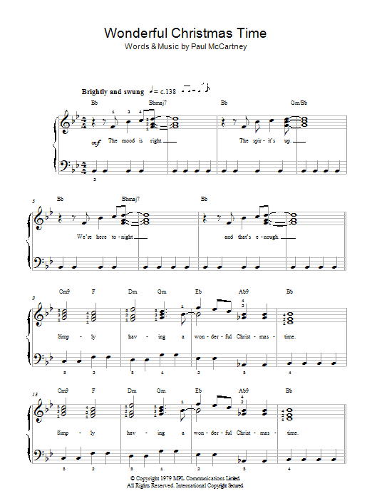 Learn to play Paul McCartney Wonderful Christmastime sheet music for Accordion in minutes. Paul McCartney Wonderful Christmastime sheet music preview music notes and score for Accordion including 6 page(s)