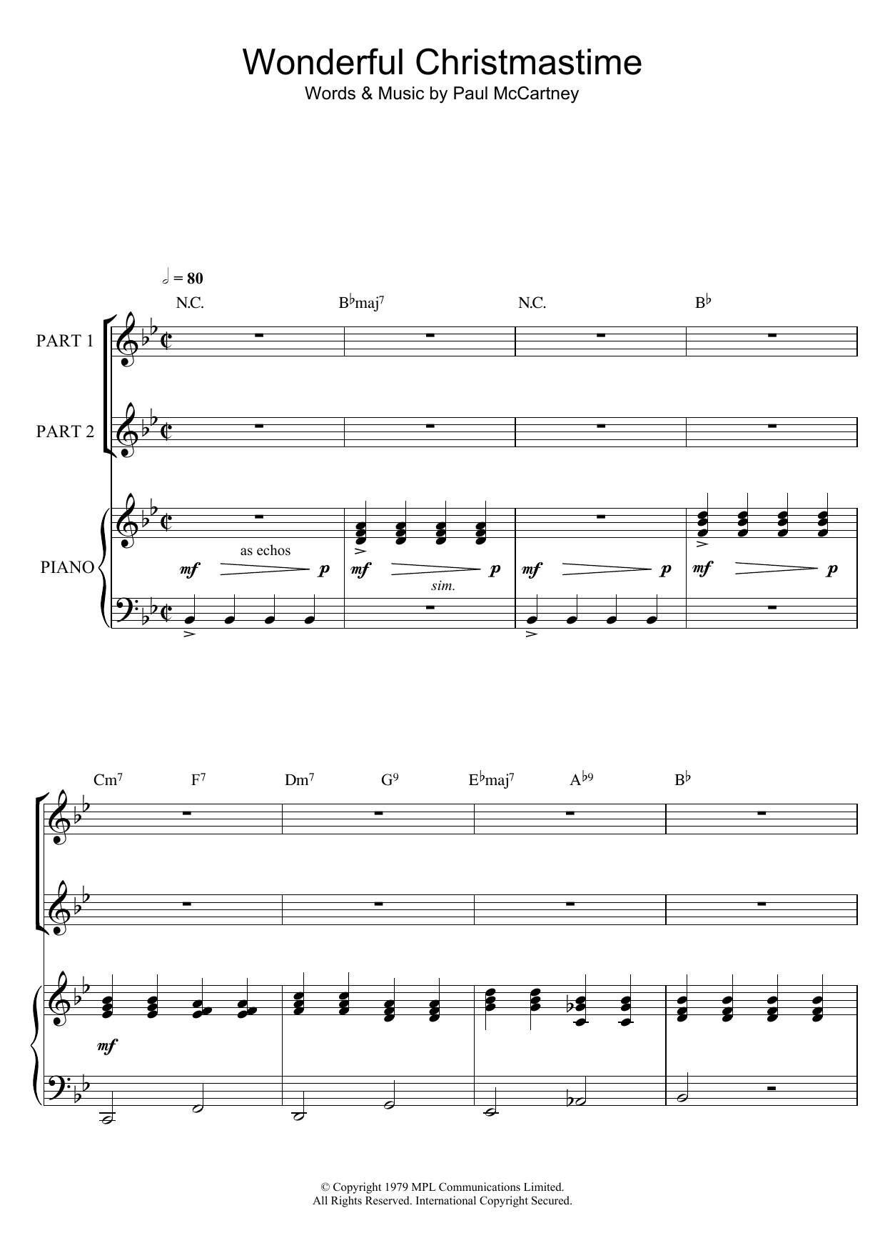 Learn to play Paul McCartney Wonderful Christmastime sheet music for 2-Part Choir in minutes. Paul McCartney Wonderful Christmastime sheet music preview music notes and score for 2-Part Choir including 5 page(s)