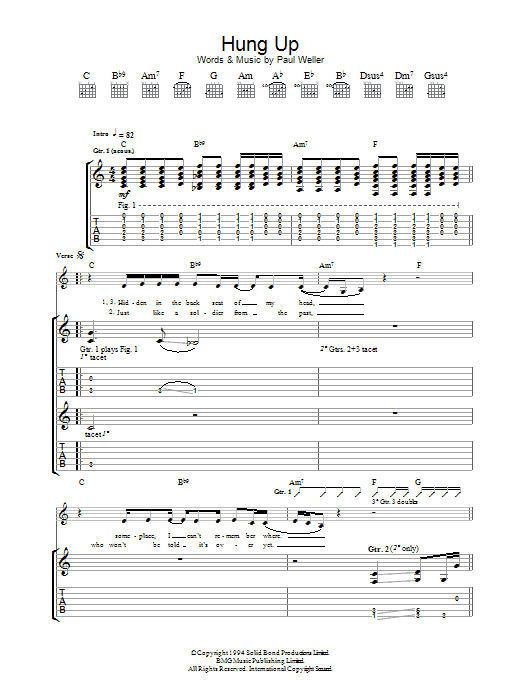 Learn to play Paul Weller Hung Up sheet music for Guitar Tab in minutes. Paul Weller Hung Up sheet music preview music notes and score for Guitar Tab including 6 page(s)