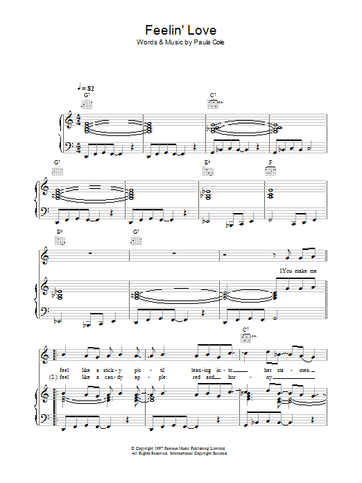 Learn to play Paula Cole Feelin' Love sheet music for Piano, Vocal & Guitar (Right-Hand Melody) in minutes. Paula Cole Feelin' Love sheet music preview music notes and score for Piano, Vocal & Guitar (Right-Hand Melody) including 6 page(s)