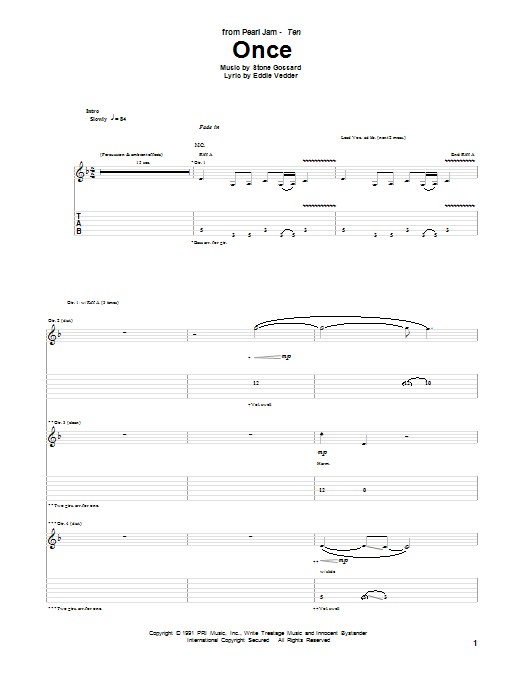 Learn to play Pearl Jam Once sheet music for Guitar Tab in minutes. Pearl Jam Once sheet music preview music notes and score for Guitar Tab including 15 page(s)