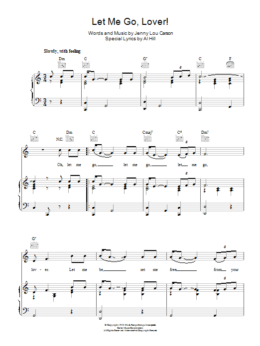 Peggy Lee Let Me Go, Lover! sheet music, chords, lyrics - Printable PDF for Piano, Vocal & Guitar (Right-Hand Melody)