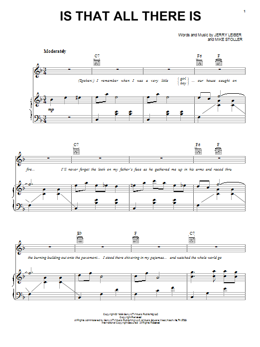 Peggy Lee Is That All There Is sheet music preview music notes and score for Piano, Vocal & Guitar (Right-Hand Melody) including 7 page(s)