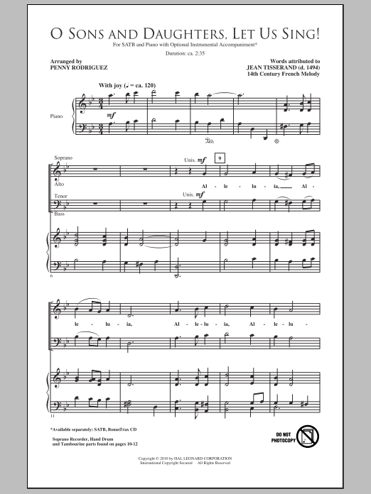 Penny Rodriguez O Sons And Daughters, Let Us Sing! sheet music, chords, lyrics - Printable PDF for SATB Choir