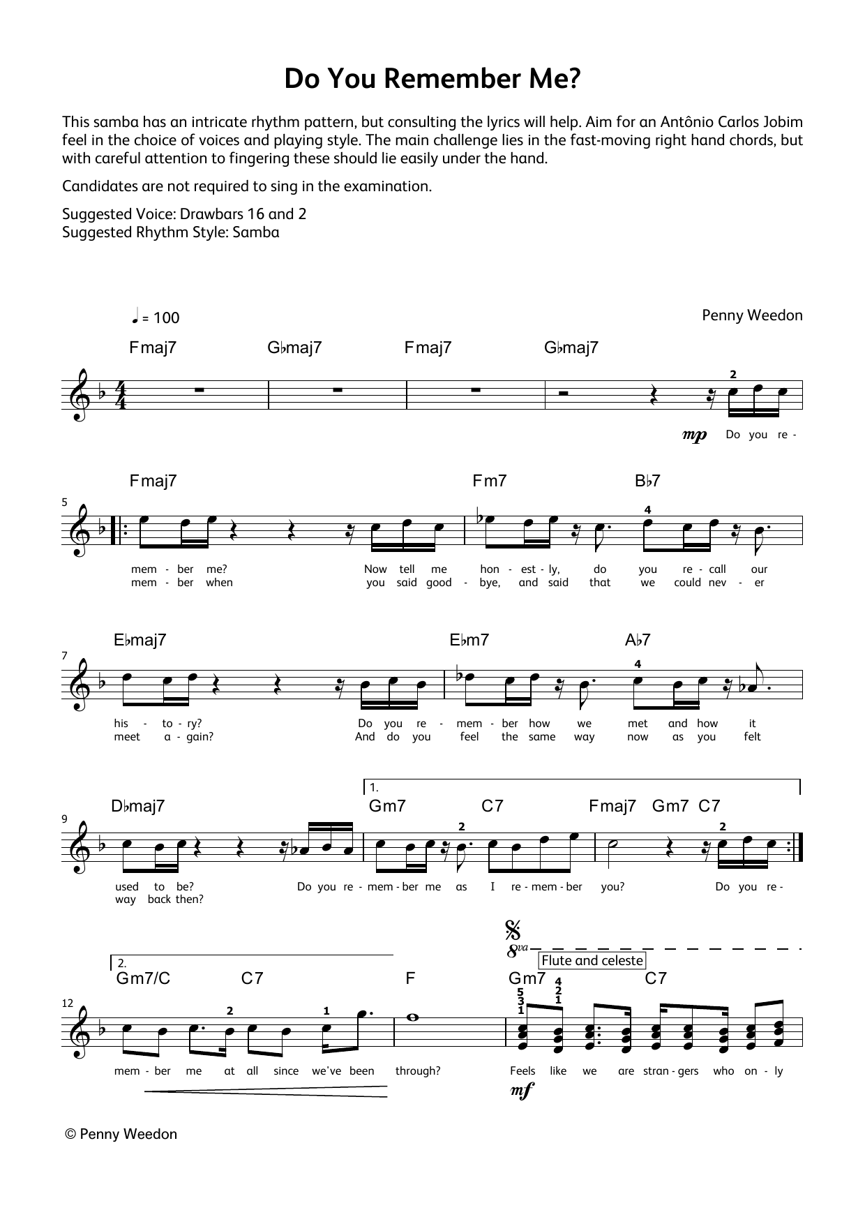 Penny Weedon Do You Remember Me (LCME Electronic Keyboard Grade 8 List B) sheet music, chords, lyrics - Printable PDF for Piano Solo