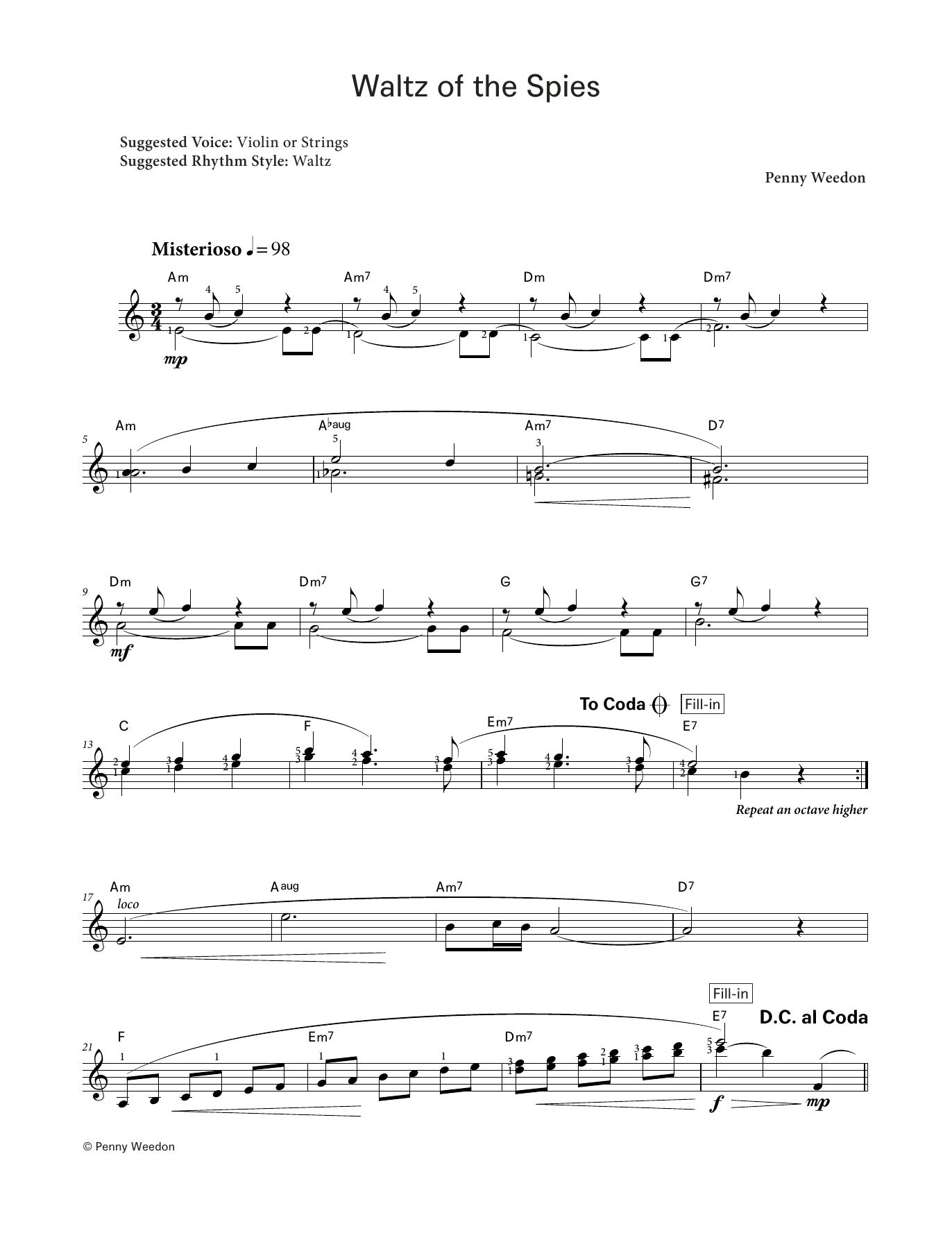 Penny Weedon Waltz of the Spies (LCME Electronic Keyboard Grade 5 List B) sheet music, chords, lyrics - Printable PDF for Piano Solo