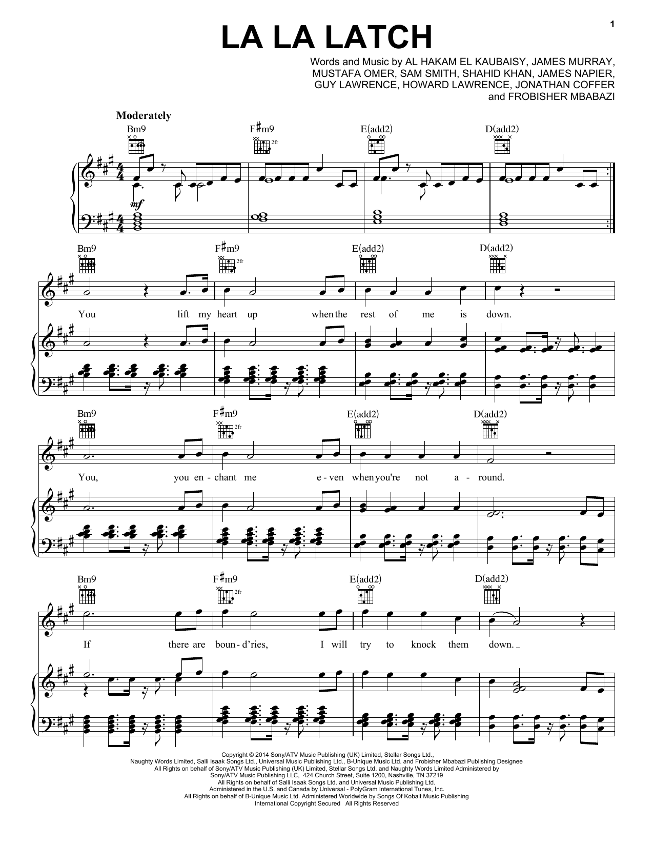 Learn to play Pentatonix La La Latch sheet music for Piano, Vocal & Guitar (Right-Hand Melody) in minutes. Pentatonix La La Latch sheet music preview music notes and score for Piano, Vocal & Guitar (Right-Hand Melody) including 7 page(s)