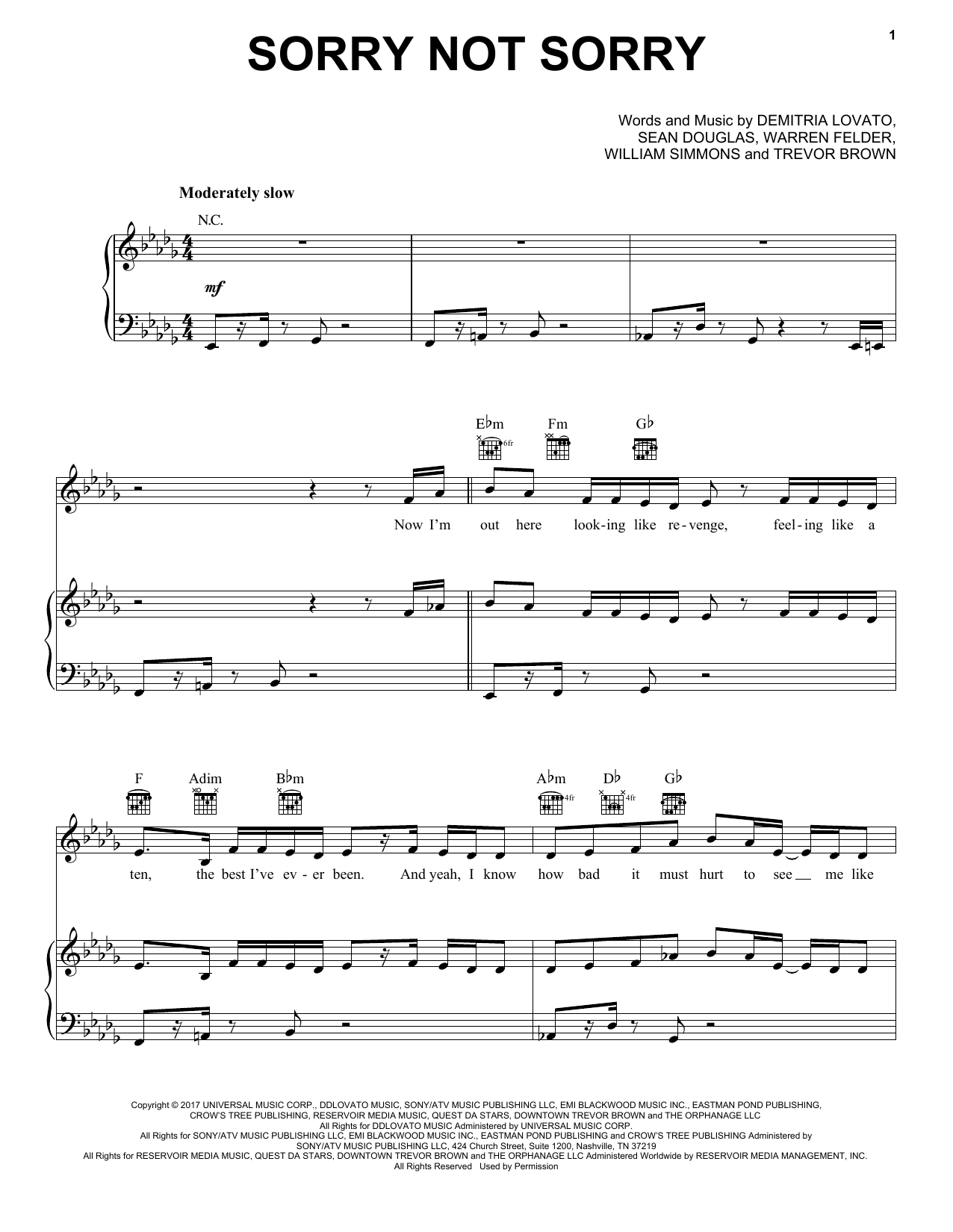 Pentatonix Sorry Not Sorry sheet music, chords, lyrics - Printable PDF for Piano, Vocal & Guitar (Right-Hand Melody)