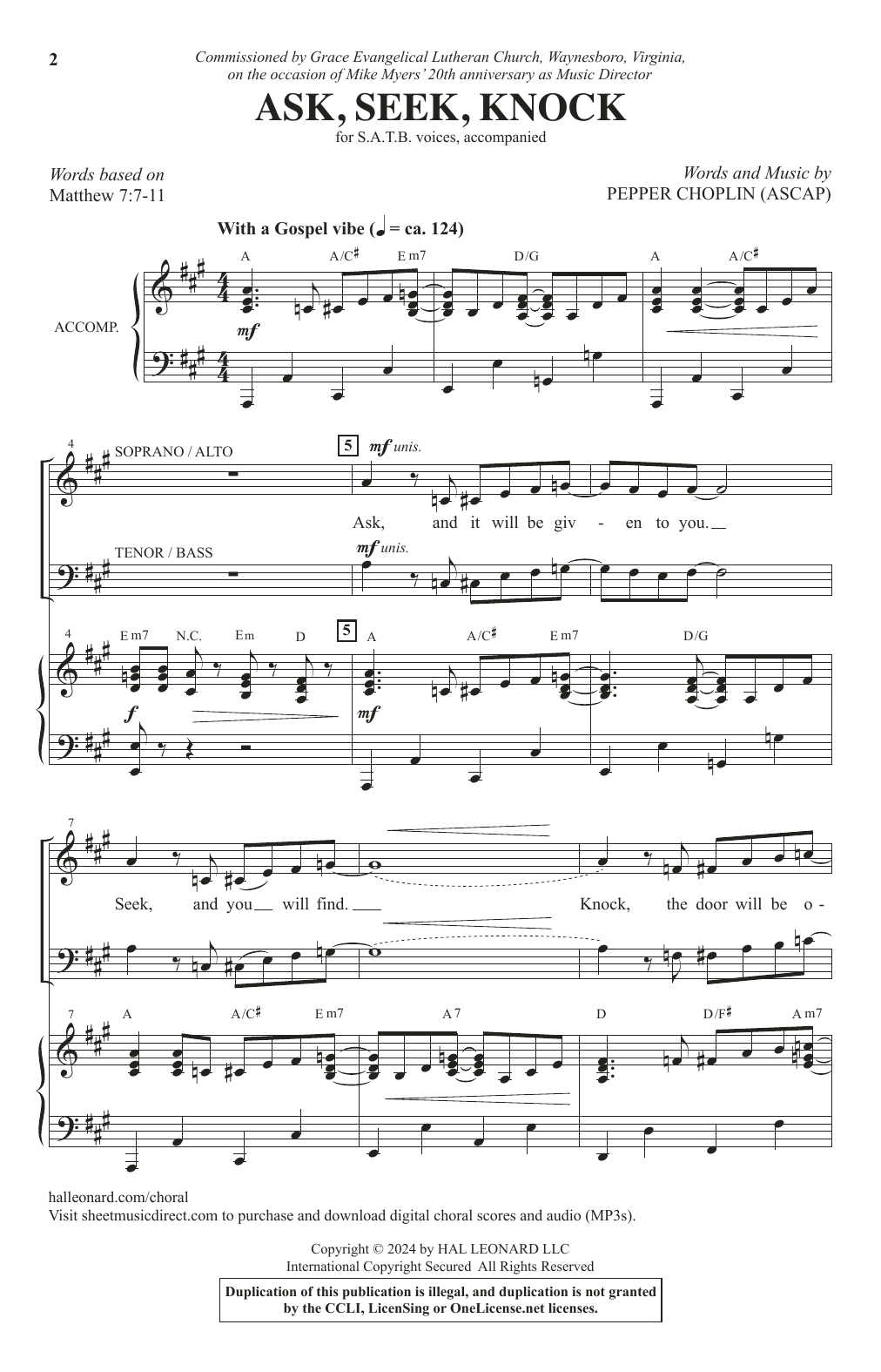 Pepper Choplin Ask, Seek, Knock sheet music, chords, lyrics - Printable PDF for SATB Choir