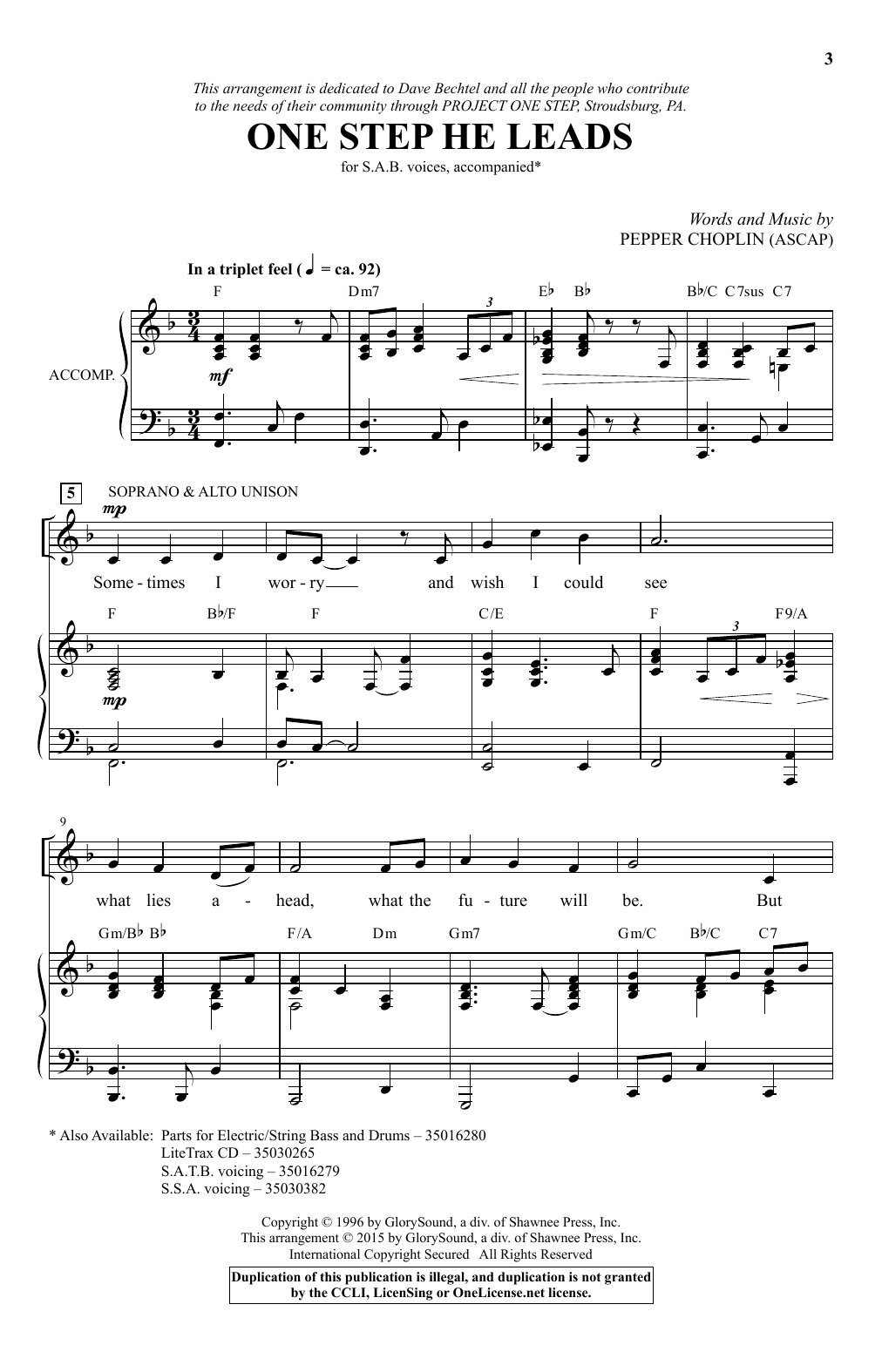 Learn to play Pepper Choplin One Step He Leads sheet music for SSA in minutes. Pepper Choplin One Step He Leads sheet music preview music notes and score for SSA including 9 page(s)