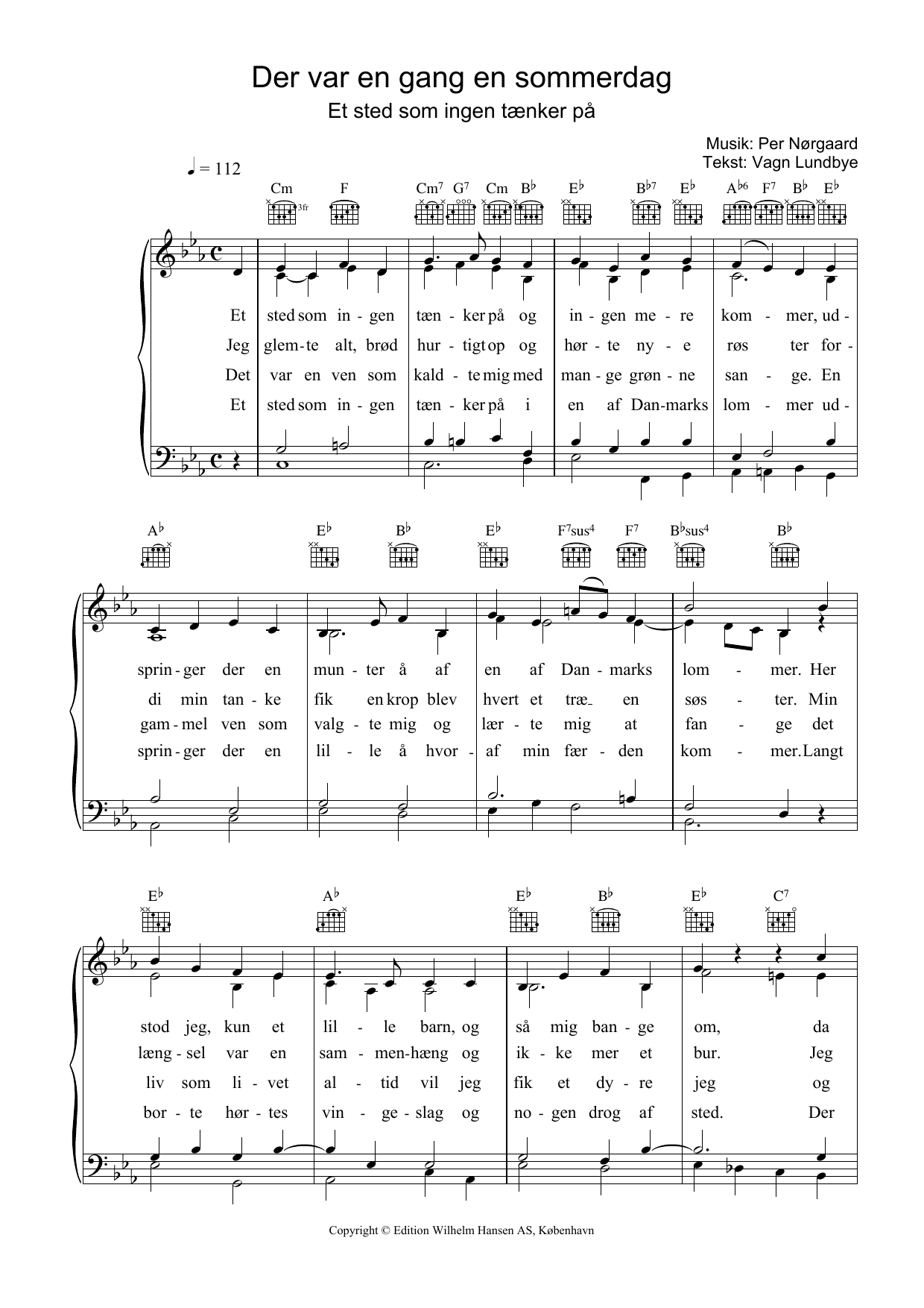 Per Nørgaard Der Var En Gang En Sommerdag sheet music preview music notes and score for Piano, Vocal & Guitar (Right-Hand Melody) including 2 page(s)