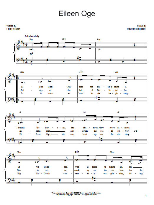 Learn to play Percy French Eileen Oge sheet music for Easy Piano in minutes. Percy French Eileen Oge sheet music preview music notes and score for Easy Piano including 3 page(s)