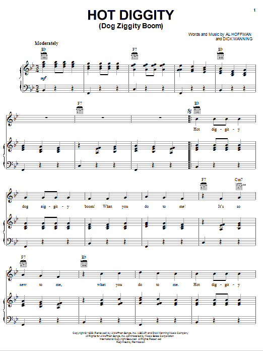 Learn to play Perry Como Hot Diggity (Dog Ziggity Boom) sheet music for E-Z Play Today in minutes. Perry Como Hot Diggity (Dog Ziggity Boom) sheet music preview music notes and score for E-Z Play Today including 3 page(s)
