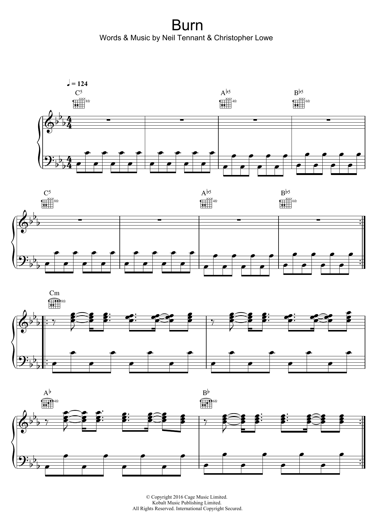 Pet Shop Boys Burn sheet music, chords, lyrics - Printable PDF for Piano, Vocal & Guitar (Right-Hand Melody)