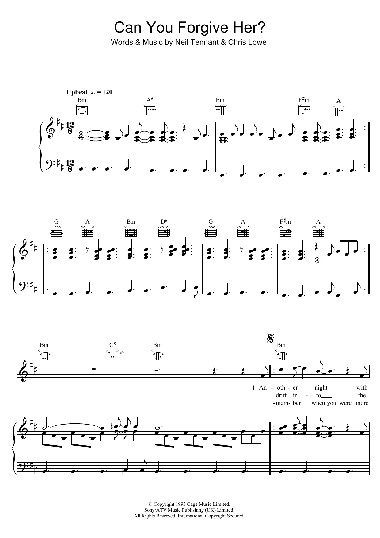 Pet Shop Boys Can You Forgive Her? sheet music, chords, lyrics - Printable PDF for Piano, Vocal & Guitar (Right-Hand Melody)