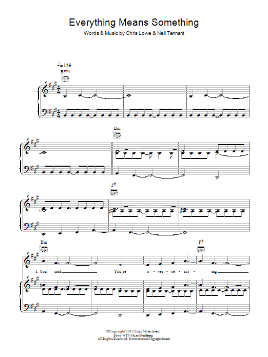 Pet Shop Boys Everything Means Something sheet music, chords, lyrics - Printable PDF for Piano, Vocal & Guitar (Right-Hand Melody)