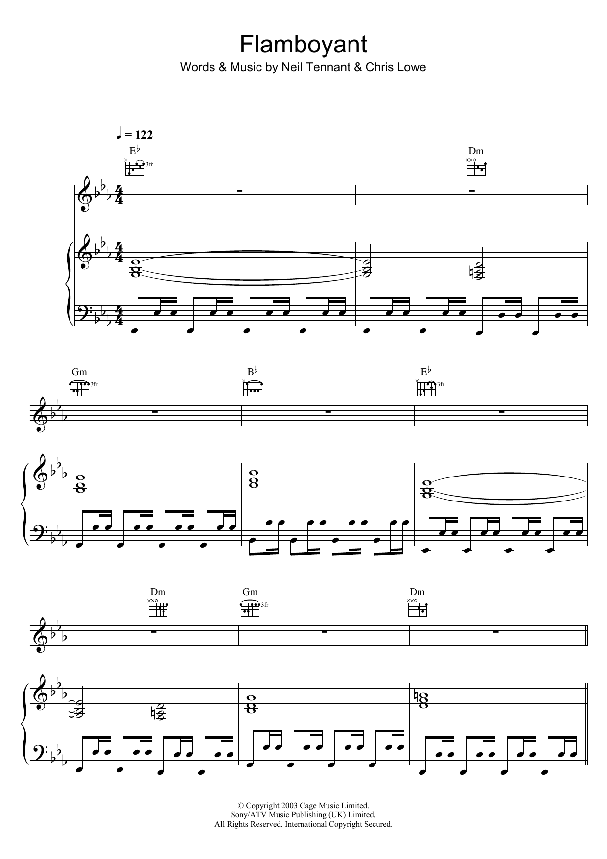 Pet Shop Boys Flamboyant sheet music, chords, lyrics - Printable PDF for Piano, Vocal & Guitar (Right-Hand Melody)