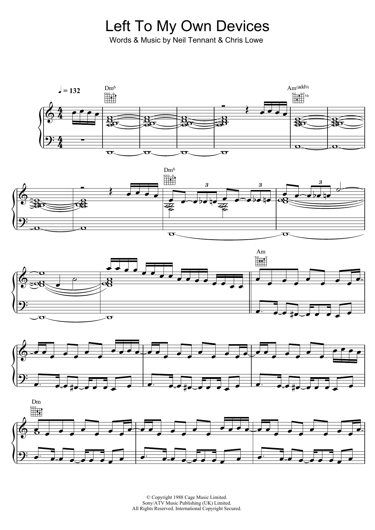 Pet Shop Boys Left To My Own Devices sheet music, chords, lyrics - Printable PDF for Piano, Vocal & Guitar (Right-Hand Melody)