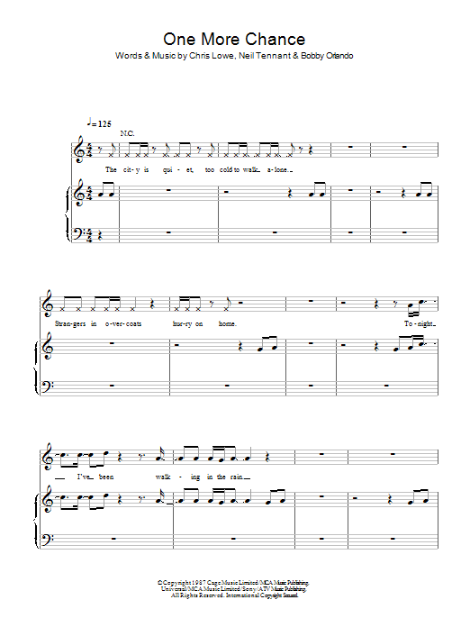 Pet Shop Boys One More Chance sheet music, chords, lyrics - Printable PDF for Piano, Vocal & Guitar (Right-Hand Melody)