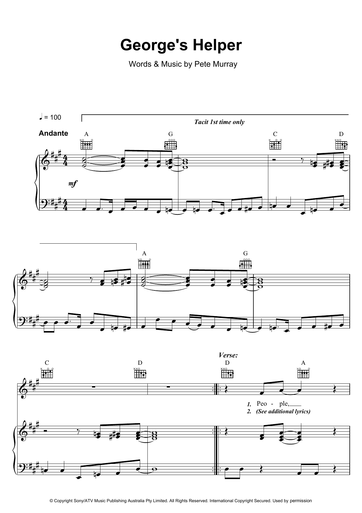 Learn to play Pete Murray George's Helper sheet music for Piano, Vocal & Guitar in minutes. Pete Murray George's Helper sheet music preview music notes and score for Piano, Vocal & Guitar including 6 page(s)