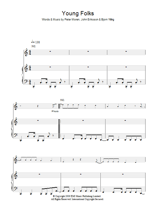Peter, Bjorn & John Young Folks sheet music, chords, lyrics - Printable PDF for Piano, Vocal & Guitar