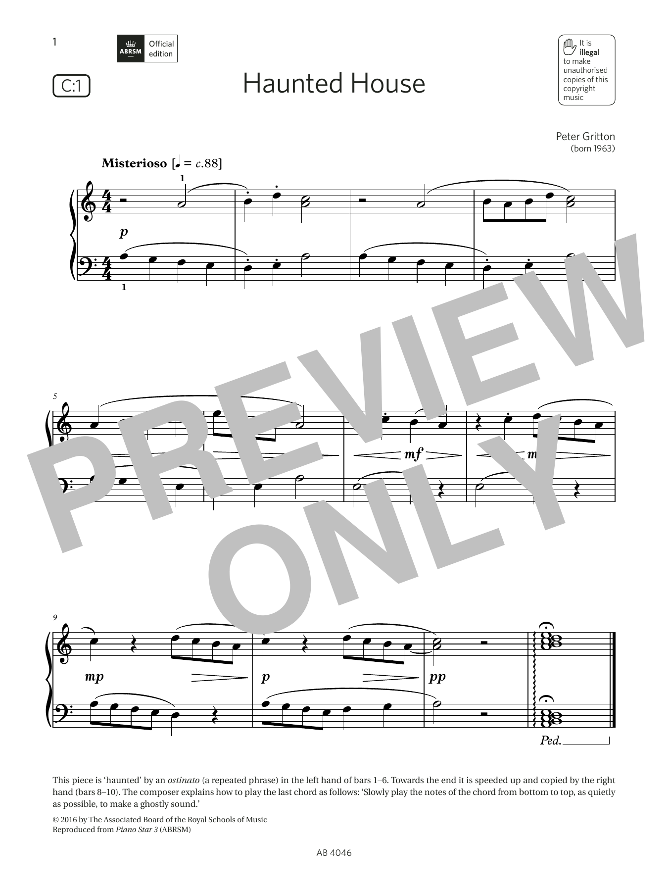 Peter Gritton Haunted House (Grade Initial, list C1, from the ABRSM Piano Syllabus 2023 & 2024) sheet music, chords, lyrics - Printable PDF for Piano Solo