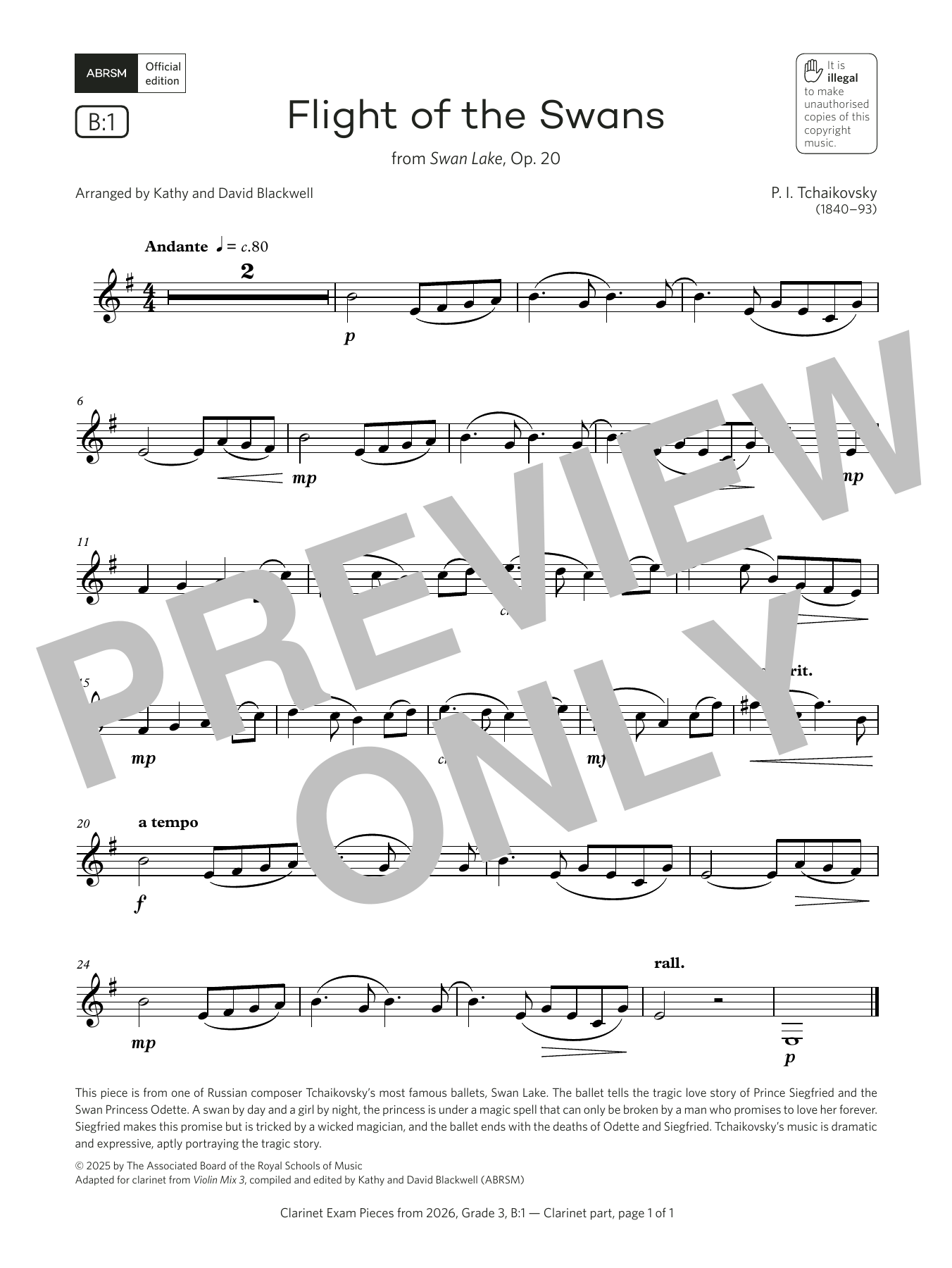 Pyotr Il'yich Tchaikovsky Flight of the Swans (Grade 3, list B1, from the ABRSM Clarinet Syllabus from 2026) sheet music, chords, lyrics - Printable PDF for Clarinet Solo