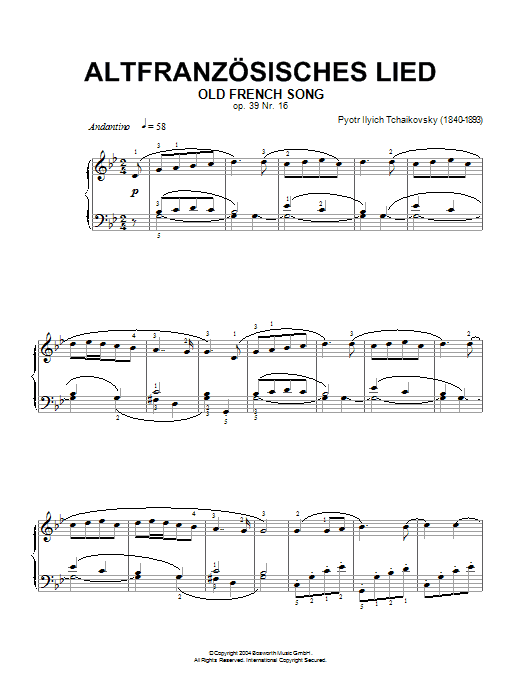 Pyotr Ilyich Tchaikovsky Old French Song, Op. 39, No. 16 (from Album For The Young) sheet music, chords, lyrics - Printable PDF for Piano