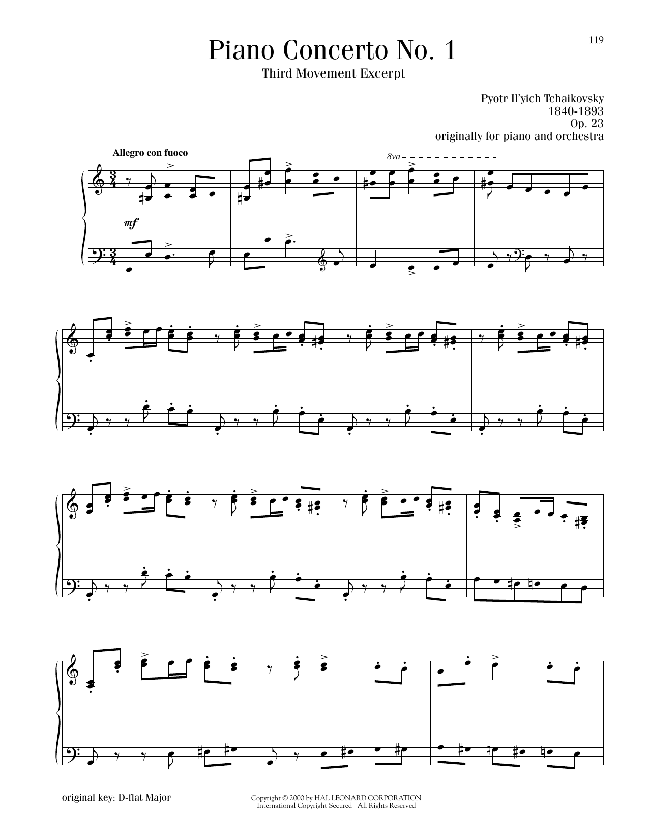Pyotr Il'yich Tchaikovsky Piano Concerto No. 1 In B-Flat Minor, Op. 23, Third Movement Excerpt sheet music, chords, lyrics - Printable PDF for Piano Solo