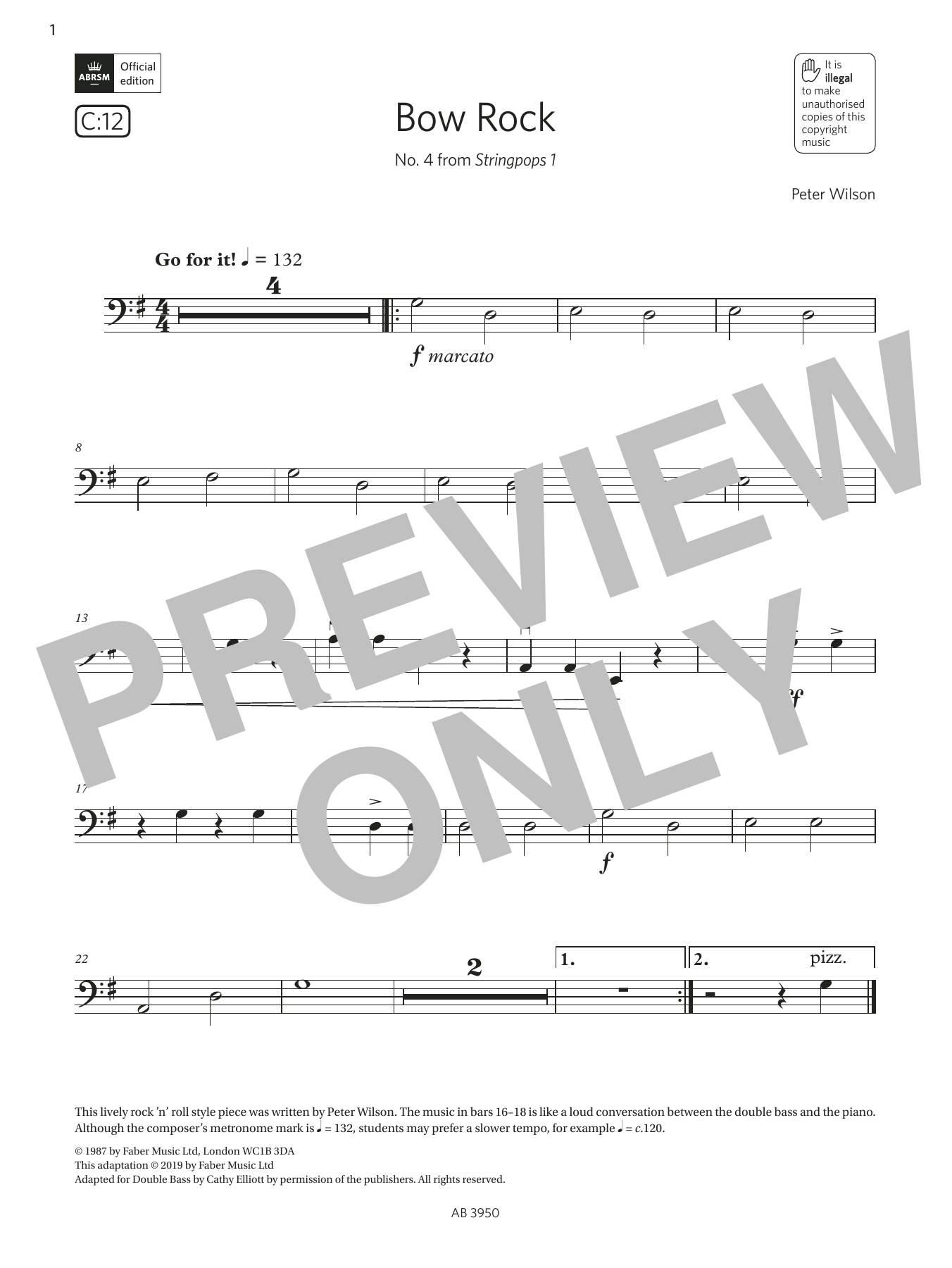 Peter Wilson Bow Rock (Grade Initial, C12, from the ABRSM Double Bass Syllabus from 2024) sheet music, chords, lyrics - Printable PDF for String Bass Solo