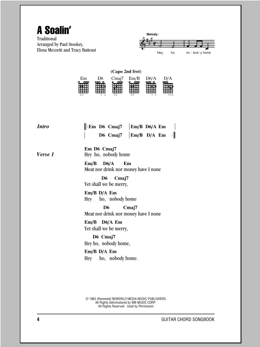 Peter, Paul & Mary A Soalin' sheet music, chords, lyrics - Printable PDF for Lyrics & Chords
