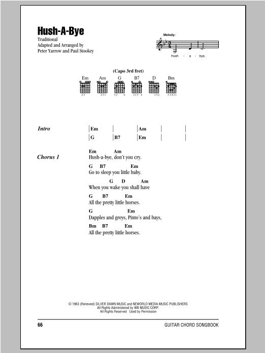 Peter, Paul & Mary Hush-A-Bye sheet music, chords, lyrics - Printable PDF for Lyrics & Chords