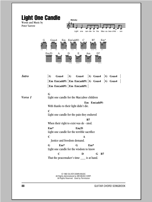 Peter, Paul & Mary Light One Candle sheet music, chords, lyrics - Printable PDF for Lyrics & Chords