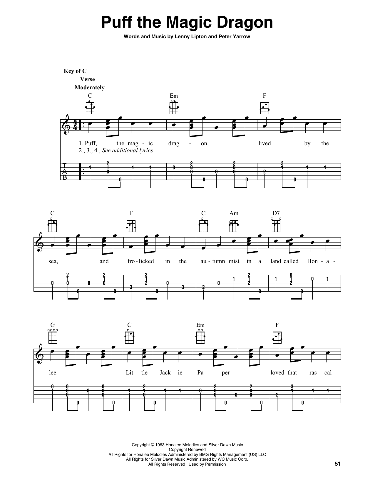 Peter, Paul & Mary Puff The Magic Dragon (arr. Fred Sokolow) sheet music, chords, lyrics - Printable PDF for Banjo Tab